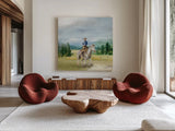 Riders of the Range I by Danhui Nai. Shown as extra-large giant wall art in a modern living room. Available as an archival giclee rolled canvas, fine art paper, or poster print. SKU 96937a.