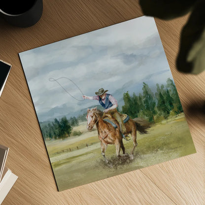 Riders of the Range II by Danhui Nai. Shown as a detailed flat fine art print, highlighting archival giclee quality. Available as an archival giclee rolled canvas, fine art paper, or poster print. SKU 96938a.