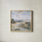 River Afternoon by Danhui Nai. Shown in a natural wood glass frame for a timeless modern aesthetic. Available as an archival giclee rolled canvas, fine art paper, or poster print. SKU 83488a.