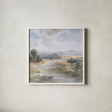 River Afternoon by Danhui Nai. Shown in a crisp white glass frame for a clean and minimalist style. Available as an archival giclee rolled canvas, fine art paper, or poster print. SKU 83488a.