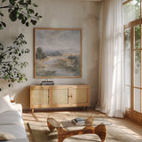 River Afternoon by Danhui Nai. Shown in a natural wood frame in a cozy modern living room. Available as an archival giclee rolled canvas, fine art paper, or poster print. SKU 83488a.