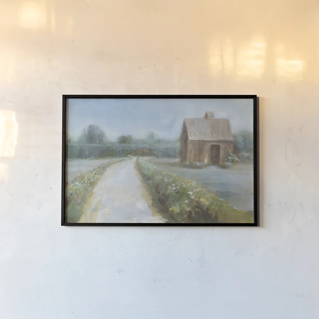 Road to the Fields by Danhui Nai. shown as a paper print in a black flame. Available as a archival giclee rolled canvas, fine art paper, or poster print. SKU 68233i.