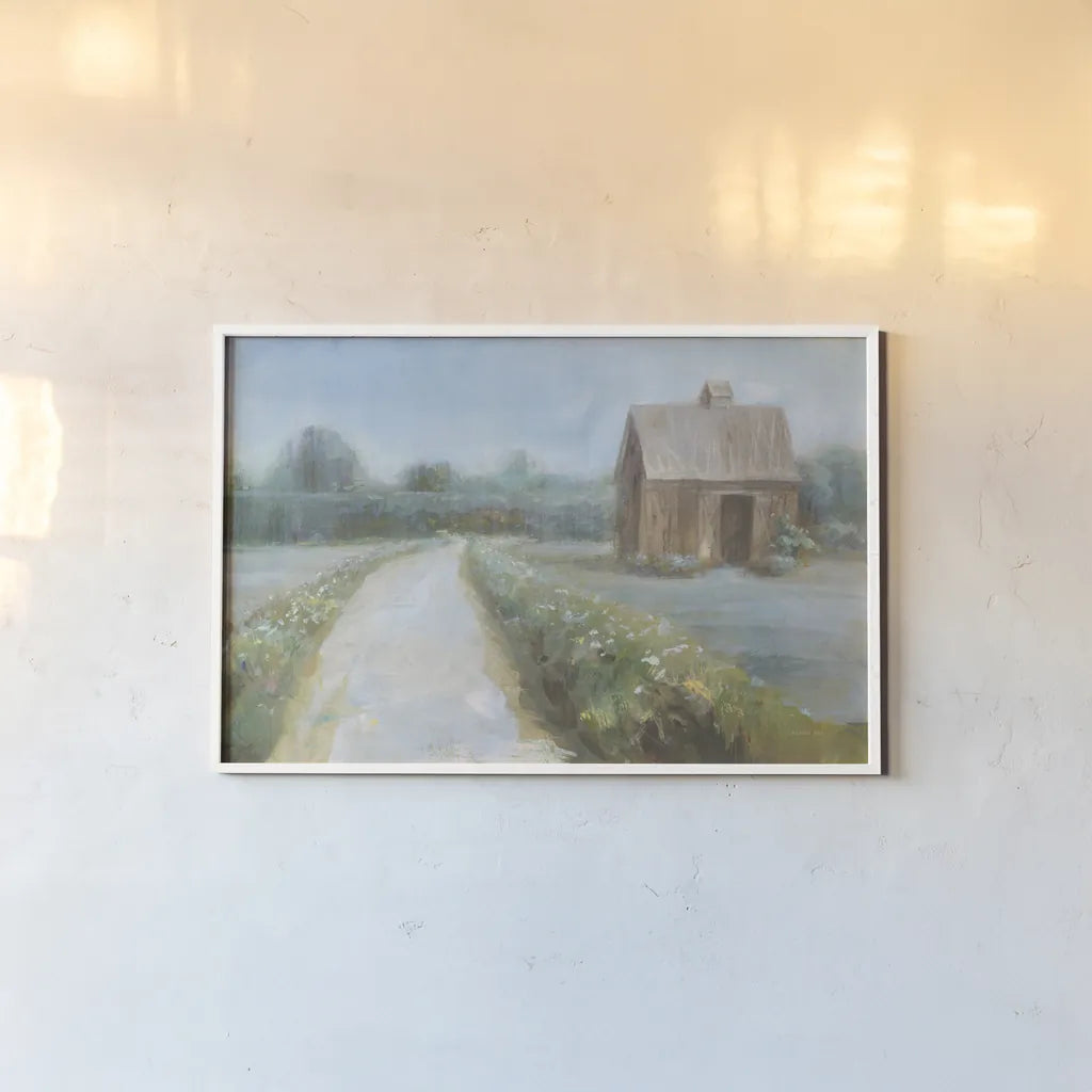 Road to the Fields by Danhui Nai. shown as a paper print in a white frame. Available as a archival giclee rolled canvas, fine art paper, or poster print. SKU 68233i.