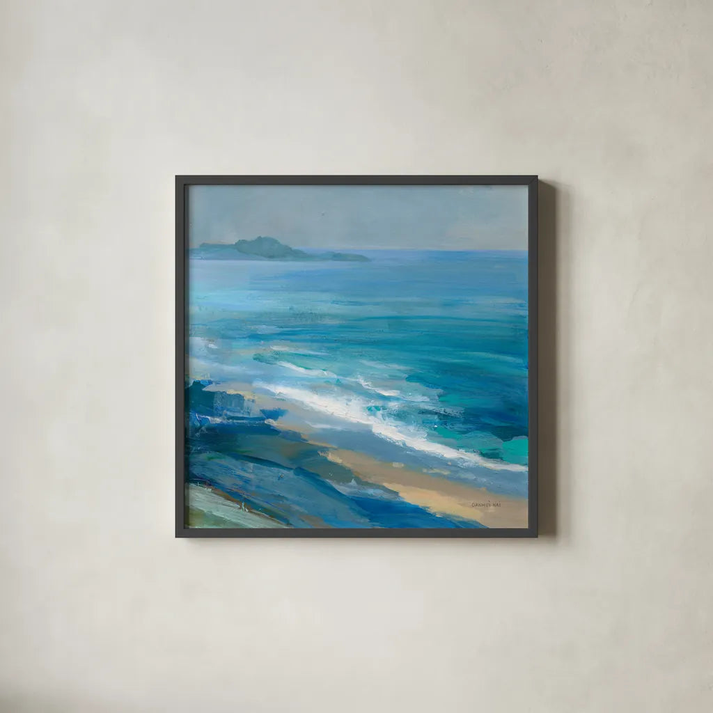 Rocky Shoreline II by Danhui Nai. Shown in a sleek black glass frame for a contemporary gallery look. Available as an archival giclee rolled canvas, fine art paper, or poster print. SKU 81371a.