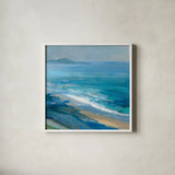 Rocky Shoreline II by Danhui Nai. Shown in a crisp white glass frame for a clean and minimalist style. Available as an archival giclee rolled canvas, fine art paper, or poster print. SKU 81371a.