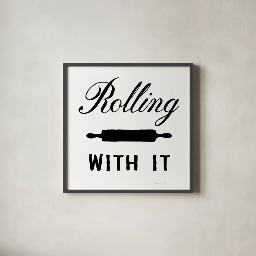 Rolling With It by Danhui Nai. Shown in a sleek black glass frame for a contemporary gallery look. Available as an archival giclee rolled canvas, fine art paper, or poster print. SKU 75935a.