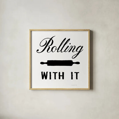 Rolling With It by Danhui Nai. Shown in a natural wood glass frame for a timeless modern aesthetic. Available as an archival giclee rolled canvas, fine art paper, or poster print. SKU 75935a.