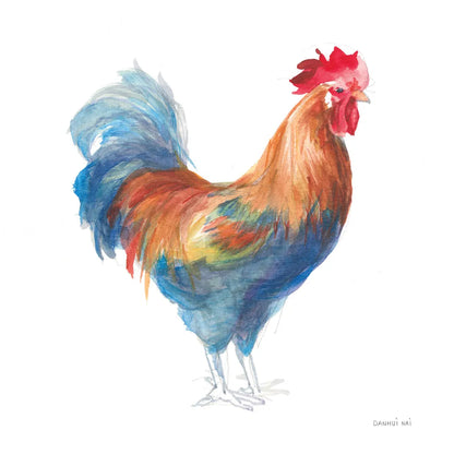 Rooster on White by Danhui Nai. SKU 46170a. Archival Giclee Fine art print for wall decor.