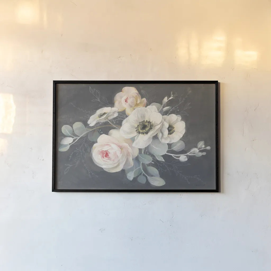 Roses and Anemones by Danhui Nai. shown as a paper print in a black flame. Available as a archival giclee rolled canvas, fine art paper, or poster print. SKU 38229i.
