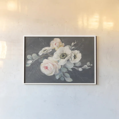 Roses and Anemones by Danhui Nai. shown as a paper print in a white frame. Available as a archival giclee rolled canvas, fine art paper, or poster print. SKU 38229i.