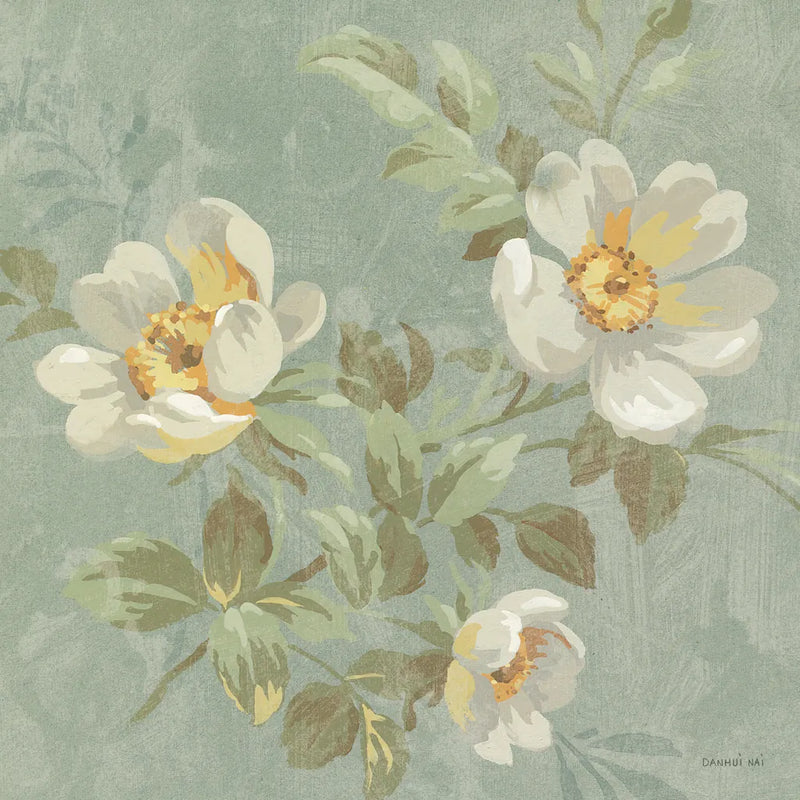 Roses on Blue I by Danhui Nai. SKU 5429a. Archival Giclee Fine art print for wall decor.