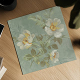 Roses on Blue I by Danhui Nai. Shown as a detailed flat fine art print, highlighting archival giclee quality. Available as an archival giclee rolled canvas, fine art paper, or poster print. SKU 5429a.