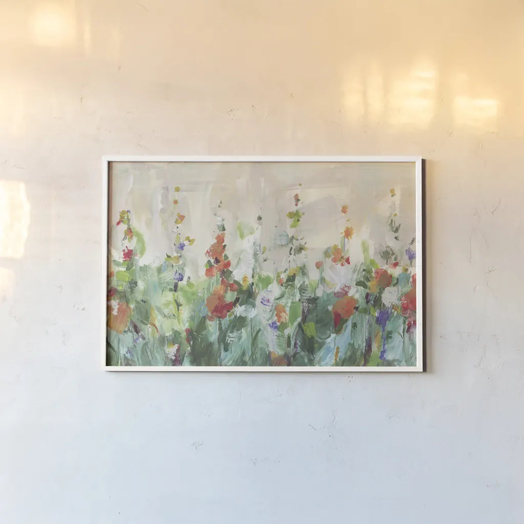Row of Bright Flowers by Danhui Nai. shown as a paper print in a white frame. Available as a archival giclee rolled canvas, fine art paper, or poster print. SKU 93507i.