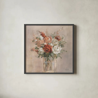 Russet Bouquet by Danhui Nai. Shown in a sleek black glass frame for a contemporary gallery look. Available as an archival giclee rolled canvas, fine art paper, or poster print. SKU 83489a.