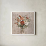 Russet Bouquet Light by Danhui Nai. Shown in a crisp white glass frame for a clean and minimalist style. Available as an archival giclee rolled canvas, fine art paper, or poster print. SKU 85437a.