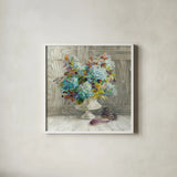 Rustic Florals by Danhui Nai. Shown in a crisp white glass frame for a clean and minimalist style. Available as an archival giclee rolled canvas, fine art paper, or poster print. SKU 22392a.
