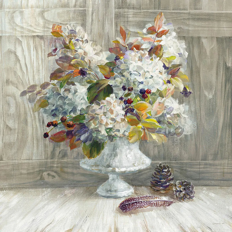 Rustic Florals White by Danhui Nai. SKU 24459a. Archival Giclee Fine art print for wall decor.