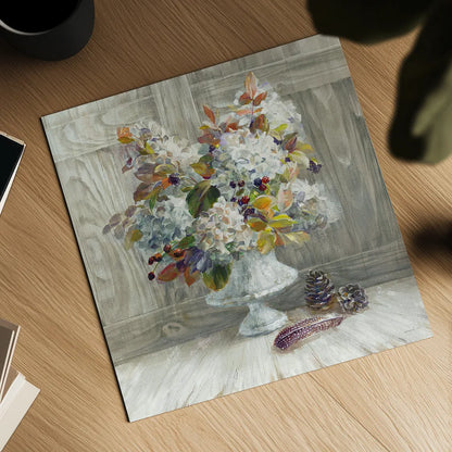 Rustic Florals White by Danhui Nai. Shown as a detailed flat fine art print, highlighting archival giclee quality. Available as an archival giclee rolled canvas, fine art paper, or poster print. SKU 24459a.
