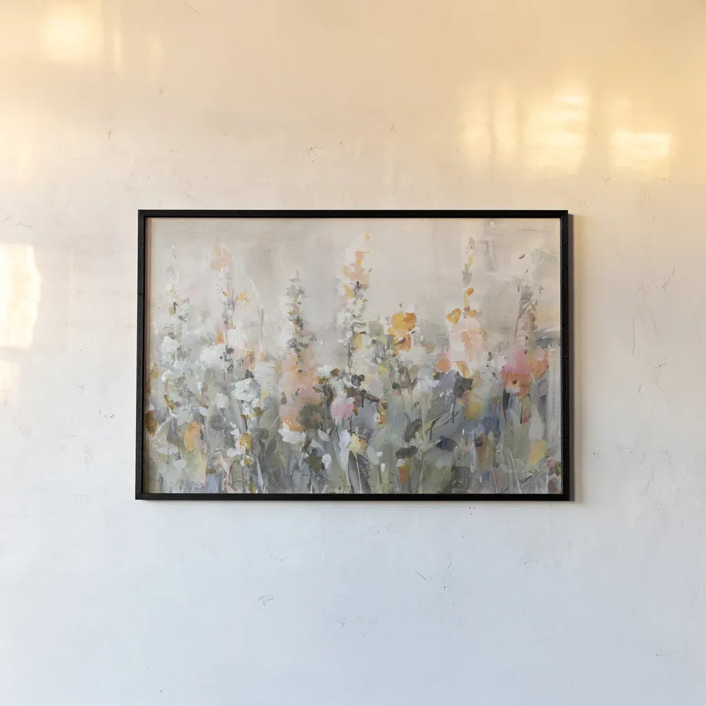 Rustic Garden Peach by Danhui Nai. shown as a paper print in a black flame. Available as a archival giclee rolled canvas, fine art paper, or poster print. SKU 90372i.