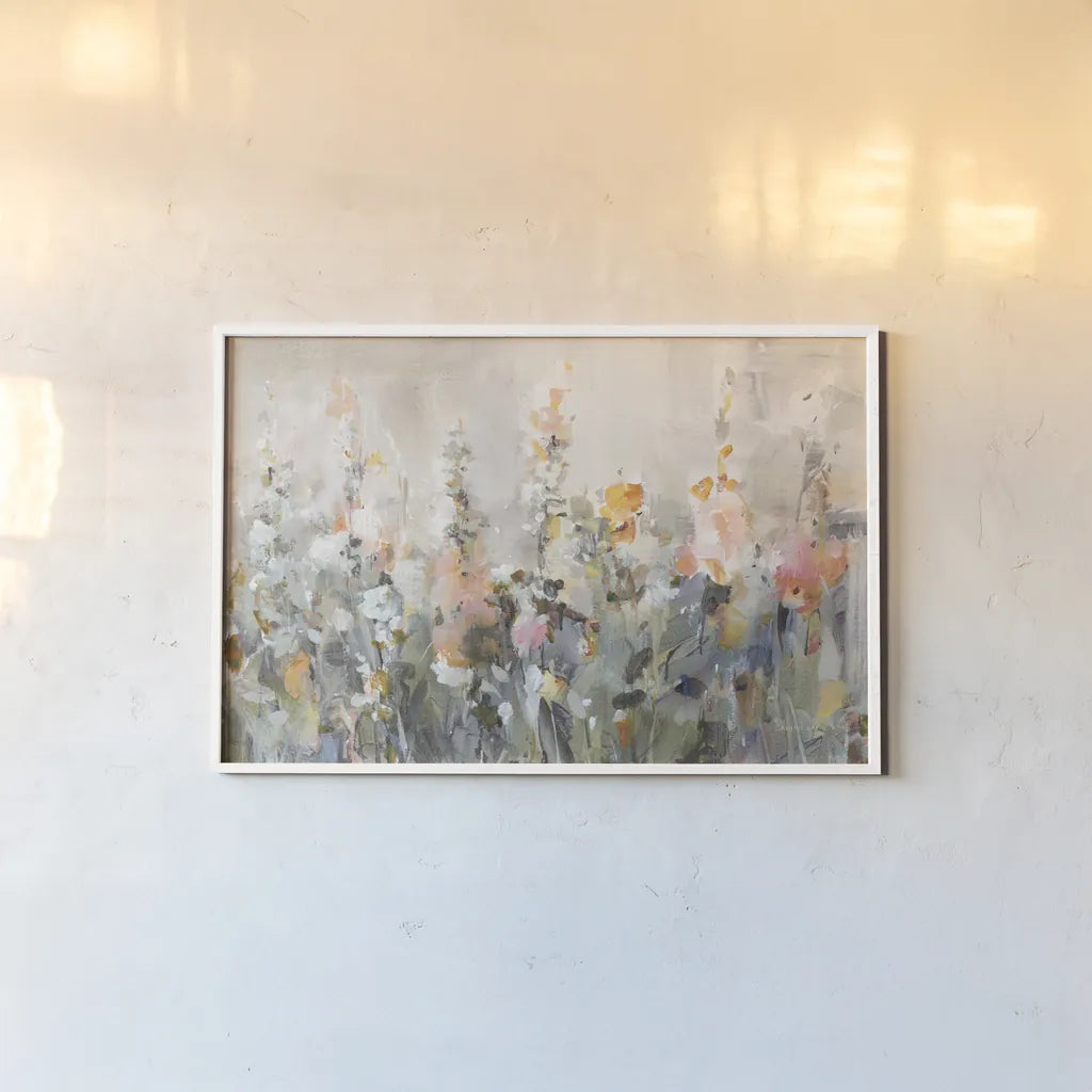 Rustic Garden Peach by Danhui Nai. shown as a paper print in a white frame. Available as a archival giclee rolled canvas, fine art paper, or poster print. SKU 90372i.