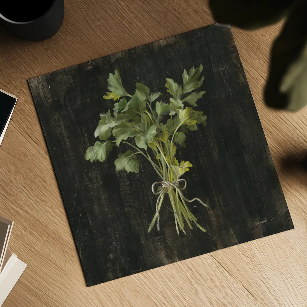 Rustic Herbs I by Danhui Nai. Shown as a detailed flat fine art print, highlighting archival giclee quality. Available as an archival giclee rolled canvas, fine art paper, or poster print. SKU 100643a.