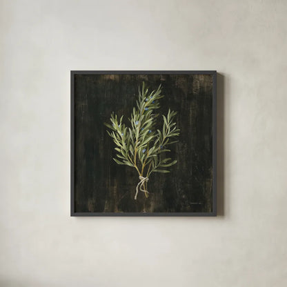 Rustic Herbs II by Danhui Nai. Shown in a sleek black glass frame for a contemporary gallery look. Available as an archival giclee rolled canvas, fine art paper, or poster print. SKU 100644a.