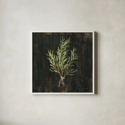 Rustic Herbs II by Danhui Nai. Shown in a crisp white glass frame for a clean and minimalist style. Available as an archival giclee rolled canvas, fine art paper, or poster print. SKU 100644a.