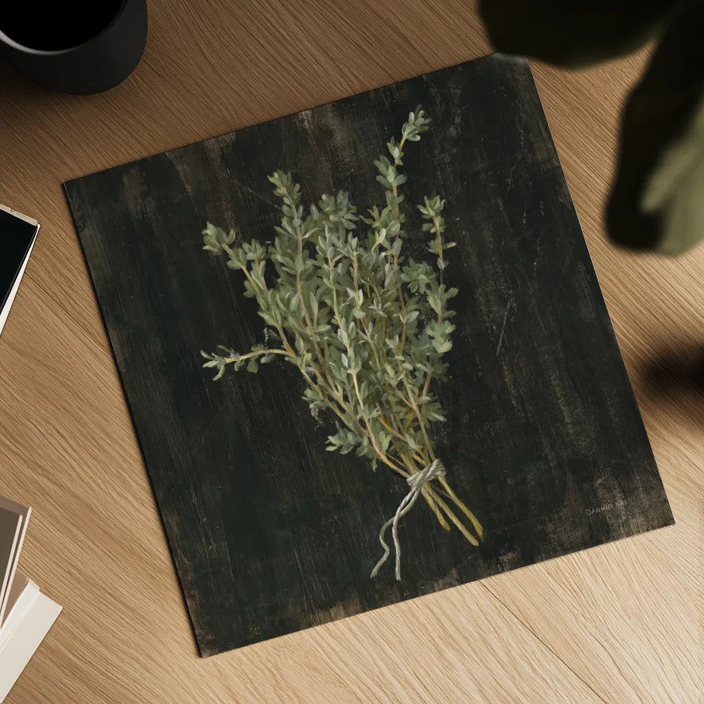 Rustic Herbs III by Danhui Nai. Shown as a detailed flat fine art print, highlighting archival giclee quality. Available as an archival giclee rolled canvas, fine art paper, or poster print. SKU 100645a.