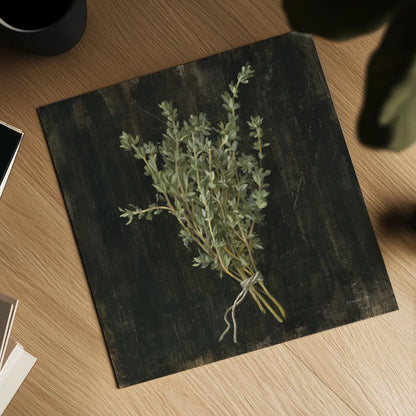 Rustic Herbs III by Danhui Nai. Shown as a detailed flat fine art print, highlighting archival giclee quality. Available as an archival giclee rolled canvas, fine art paper, or poster print. SKU 100645a.
