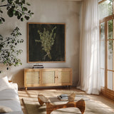 Rustic Herbs III by Danhui Nai. Shown in a natural wood frame in a cozy modern living room. Available as an archival giclee rolled canvas, fine art paper, or poster print. SKU 100645a.