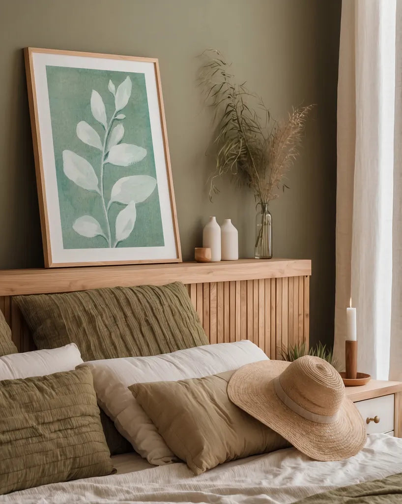 Sage Leaves I by Danhui Nai. shown as a paper print in a natural frame. Available as a archival giclee rolled canvas, fine art paper, or poster print. SKU 64840h.