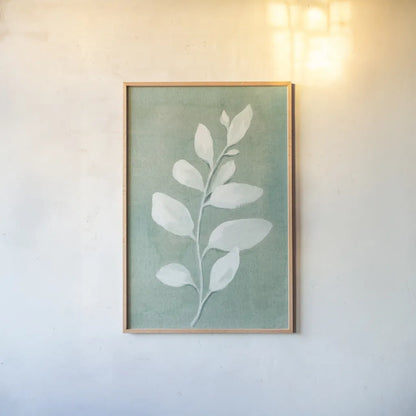 Sage Leaves I by Danhui Nai. shown as a paper print in a natural frame. Available as a archival giclee rolled canvas, fine art paper, or poster print. SKU 64840h.