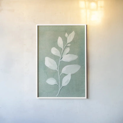 Sage Leaves I by Danhui Nai. shown as a paper print in a white frame. Available as a archival giclee rolled canvas, fine art paper, or poster print. SKU 64840h.