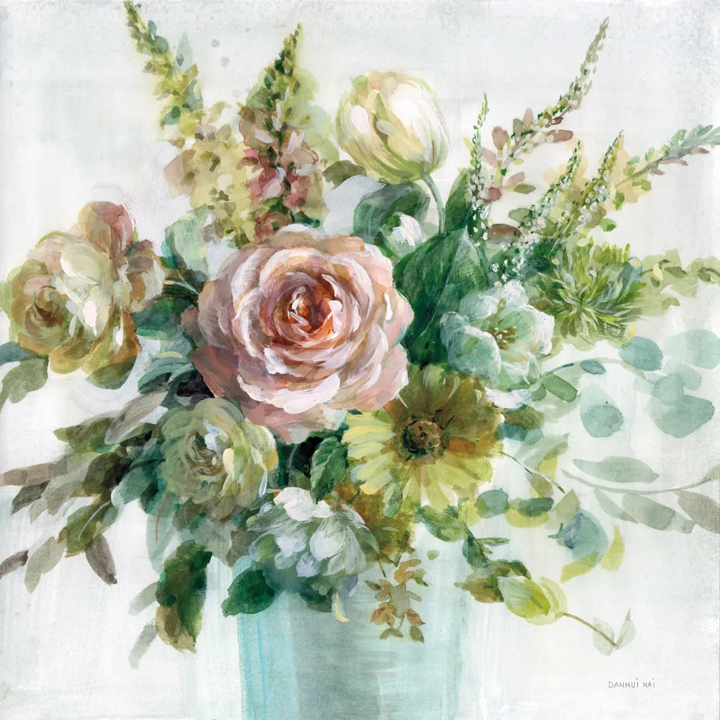 Sage and Peach Flowers II by Danhui Nai. SKU 89801a. Archival Giclee Fine art print for wall decor.