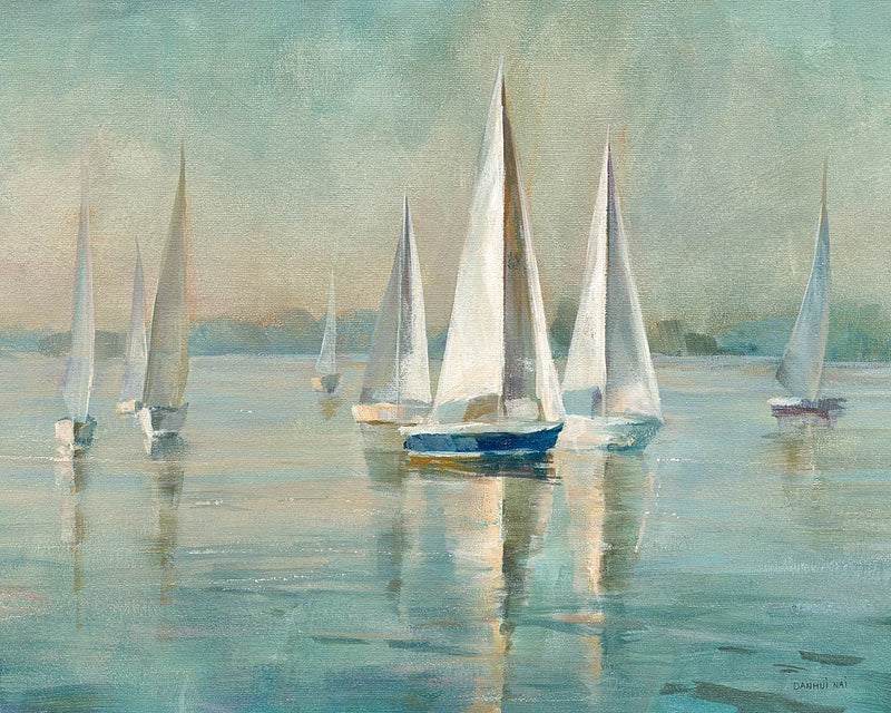 Sailboats at Sunrise Crop by Danhui Nai