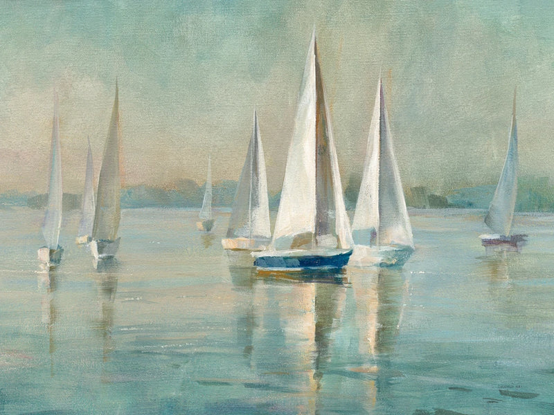Sailboats at Sunrise Crop by Danhui Nai
