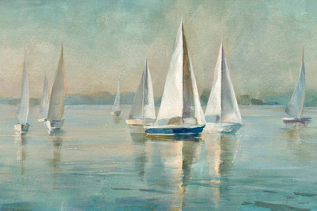 Sailboats at Sunrise Crop by Danhui Nai. SKU 18931i. Archival Giclee Fine art print for wall decor.