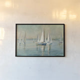 Sailboats at Sunrise Crop by Danhui Nai. shown as a paper print in a black flame. Available as a archival giclee rolled canvas, fine art paper, or poster print. SKU 18931i.