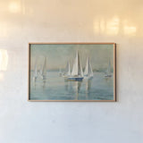 Sailboats at Sunrise Crop by Danhui Nai. shown as a paper print in a natural frame. Available as a archival giclee rolled canvas, fine art paper, or poster print. SKU 18931i.