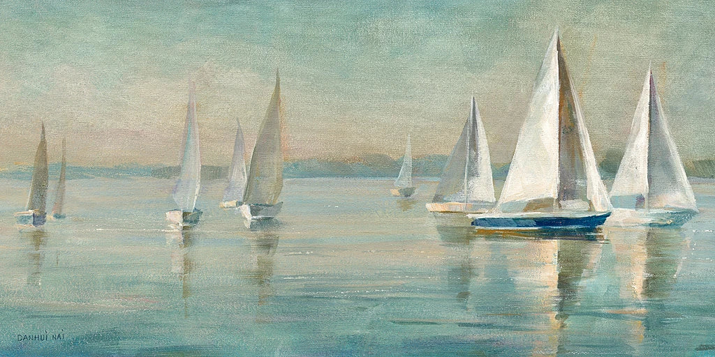 Sailboats at Sunrise Crop by Danhui Nai