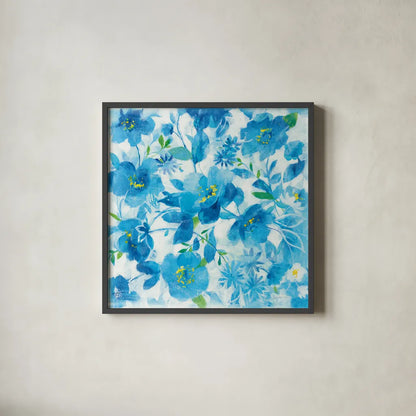 Scattered Floral by Danhui Nai. Shown in a sleek black glass frame for a contemporary gallery look. Available as an archival giclee rolled canvas, fine art paper, or poster print. SKU 58214a.