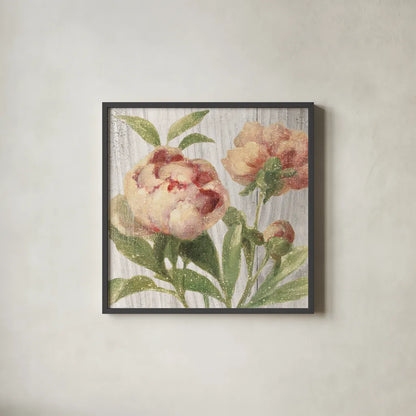 Scented Cottage Florals I Crop by Danhui Nai. Shown in a sleek black glass frame for a contemporary gallery look. Available as an archival giclee rolled canvas, fine art paper, or poster print. SKU 32063a.
