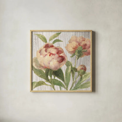 Scented Cottage Florals I Crop by Danhui Nai. Shown in a natural wood glass frame for a timeless modern aesthetic. Available as an archival giclee rolled canvas, fine art paper, or poster print. SKU 32063a.