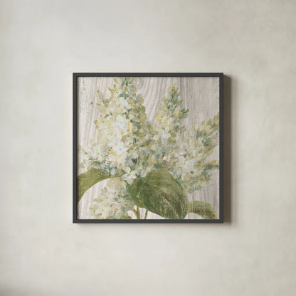 Scented Cottage Florals II Crop by Danhui Nai. Shown in a sleek black glass frame for a contemporary gallery look. Available as an archival giclee rolled canvas, fine art paper, or poster print. SKU 32064a.