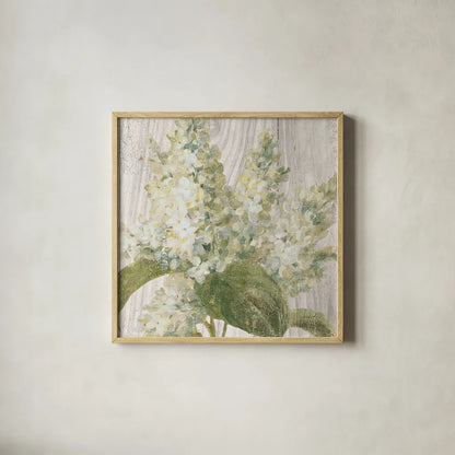 Scented Cottage Florals II Crop by Danhui Nai. Shown in a natural wood glass frame for a timeless modern aesthetic. Available as an archival giclee rolled canvas, fine art paper, or poster print. SKU 32064a.
