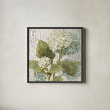 Scented Cottage Florals IV Crop by Danhui Nai. Shown in a sleek black glass frame for a contemporary gallery look. Available as an archival giclee rolled canvas, fine art paper, or poster print. SKU 32066a.