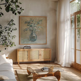 Scented Cutting Neutral Sq by Danhui Nai. Shown in a natural wood frame in a cozy modern living room. Available as an archival giclee rolled canvas, fine art paper, or poster print. SKU 83581a.