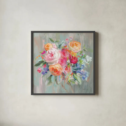 Scents of Summer II by Danhui Nai. Shown in a sleek black glass frame for a contemporary gallery look. Available as an archival giclee rolled canvas, fine art paper, or poster print. SKU 84452a.