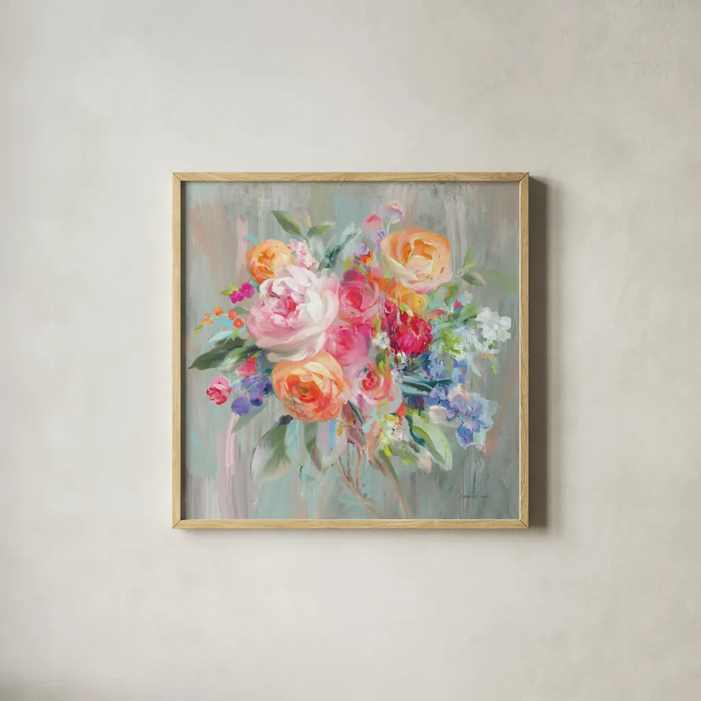 Scents of Summer II by Danhui Nai. Shown in a natural wood glass frame for a timeless modern aesthetic. Available as an archival giclee rolled canvas, fine art paper, or poster print. SKU 84452a.