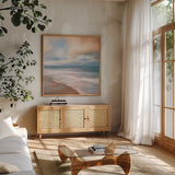 Sea Flight by Danhui Nai. Shown in a natural wood frame in a cozy modern living room. Available as an archival giclee rolled canvas, fine art paper, or poster print. SKU 81359a.
